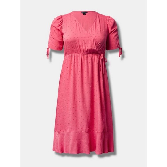 Torrid Women's Pink Solid  V-Neck Swiss Linen Surplice Wrap Midi Dress NWT 1X - Picture 4 of 4